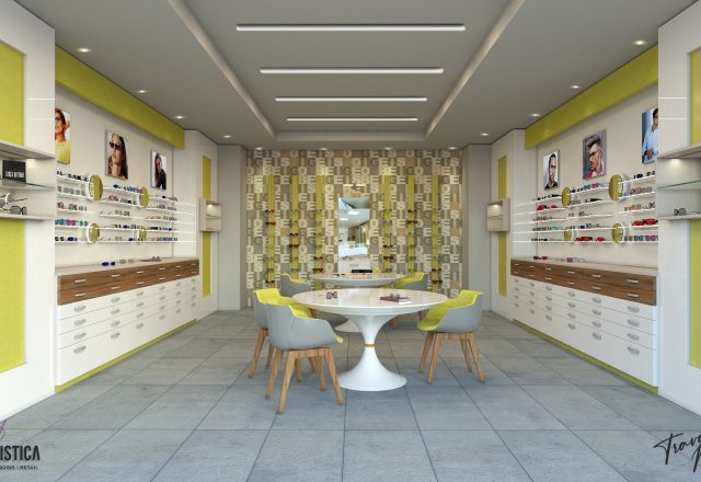 Realizzazione negozio ottica moderno colore giallo