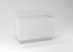 tavolo per negozi teca in vetro espositiva bianco fronte 01