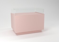 tavolo per negozi teca in vetro espositiva rosa fronte 01