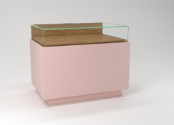 tavolo per negozi teca in vetro espositiva rosa legno cassetto fronte 01