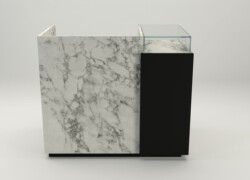 banco cassa disponibile pronta consegna marmo bianco nero teca vetro fronte