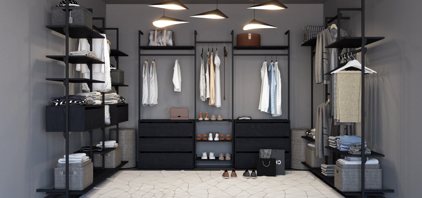 cabina armadio nero e grigio