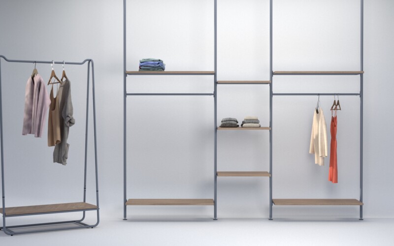 Composizione d'arredo tondo per boutique elegante con elementi modulari