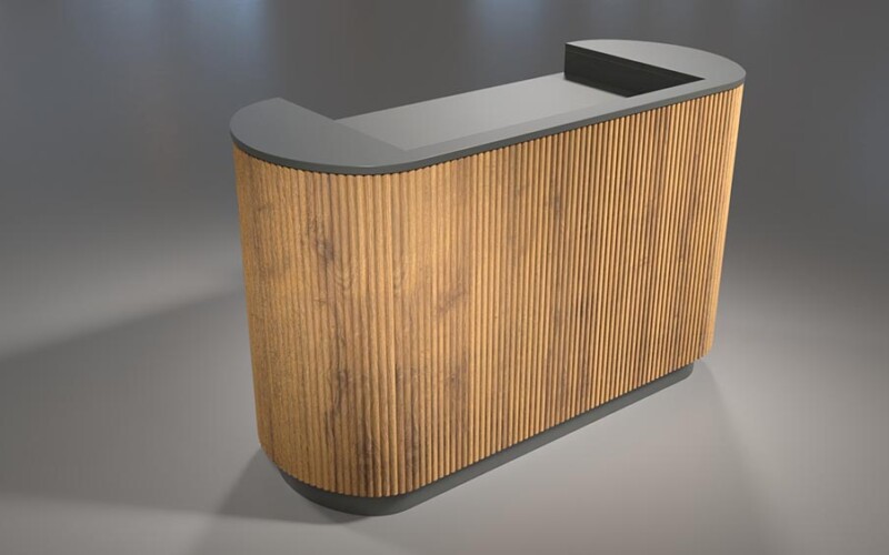 banco cassa con doghe verticali e cannettato massello