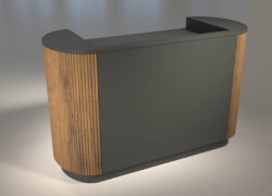 banco cassa con laterali stondati con cannettato verticale laccatp trasparnte in legno massello lunghezza 160 cm