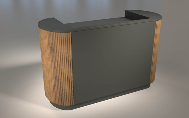 banco cassa con laterali stondati con cannettato verticale laccatp trasparnte in legno massello lunghezza 160 cm