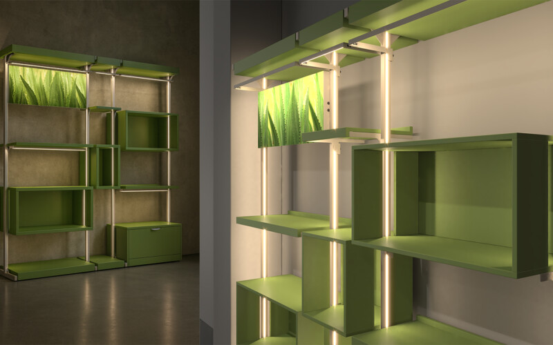 arredamento per negozi con led integrato modulare colori alta gamma