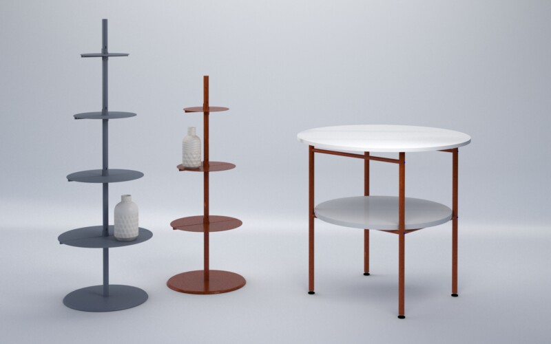 arredo design minimale espositori vetrina tavol tondoper arred negozi abbigliamento