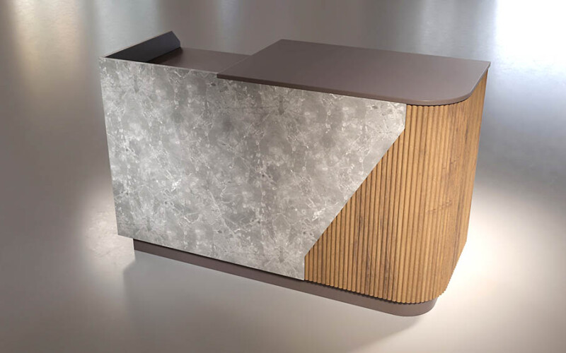 banco cassa per negozi con angolo stondato arrotondato con buca cassa dimensione 120 160 180 200