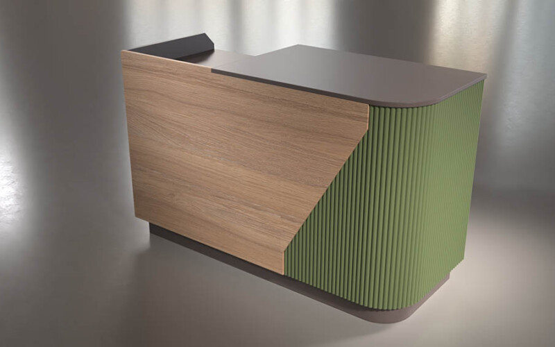 banco cassa per negozi con angolo stondato arrotondato con buca cassa dimensione 120 160 180 200 A