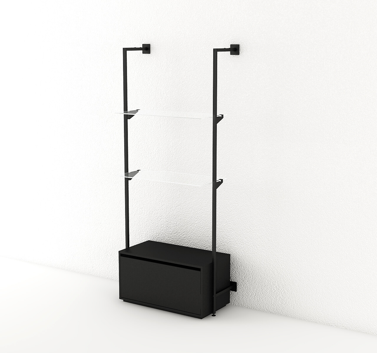 sistema parete con cassetto RBWSP90 nero mensole vetro