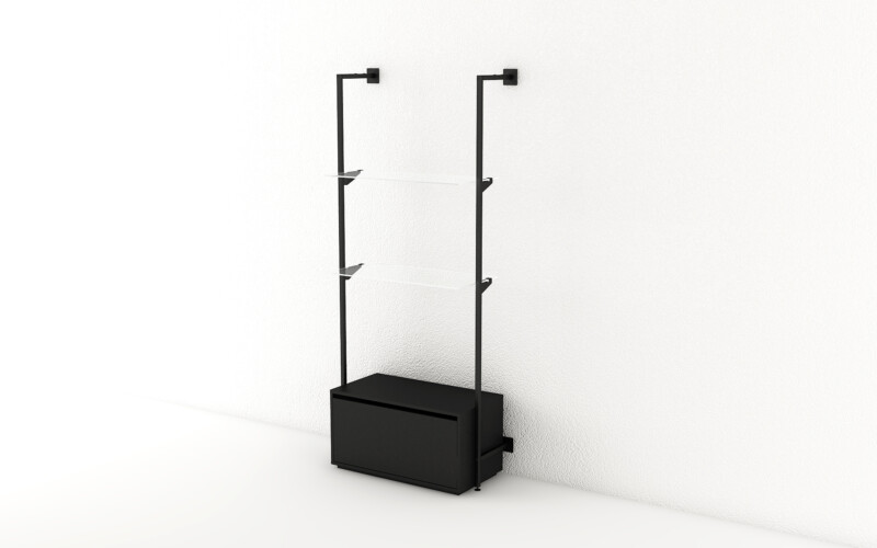 sistema parete con cassetto RBWSP90 nero mensole vetro