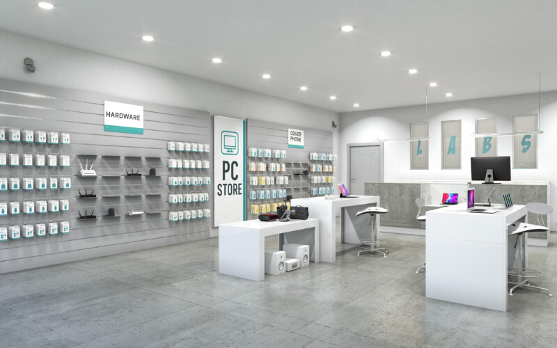 arredamento negozio informatica chiaro