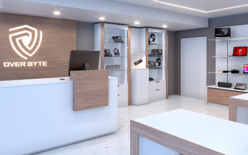 arredamento negozio informatica chiaro