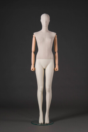 manichino donna stilizzato Circle plastica busto rivestito ecru braccia legno FW01