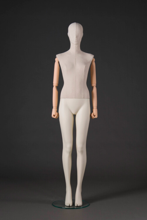 manichino donna stilizzato Circle plastica busto rivestito ecru braccia legno FW01