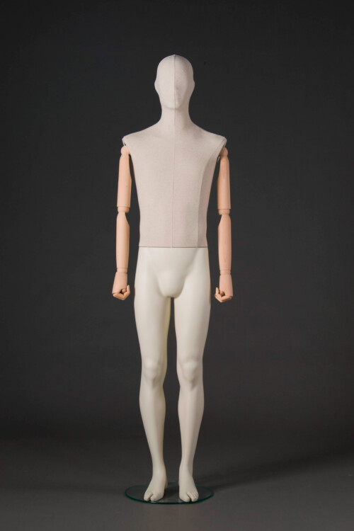 manichino uomo stilizzato Circle plastica busto rivestito ecru braccia legno MW01