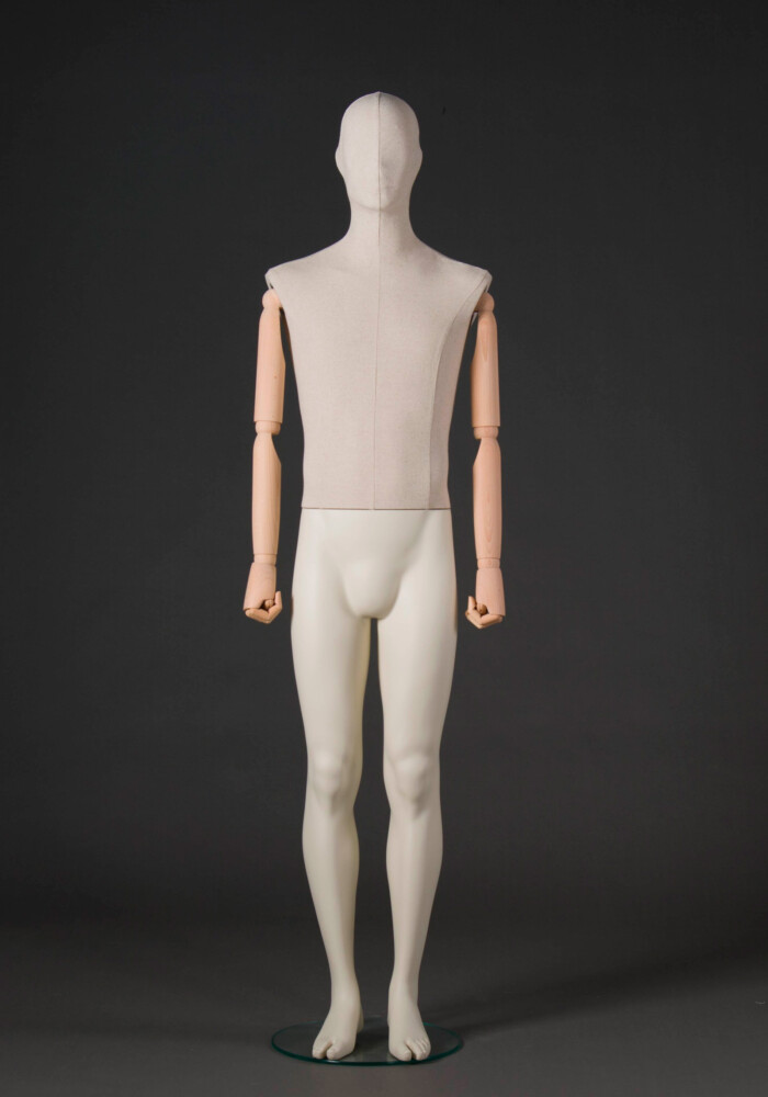 manichino uomo stilizzato Circle plastica busto rivestito ecru braccia legno MW01