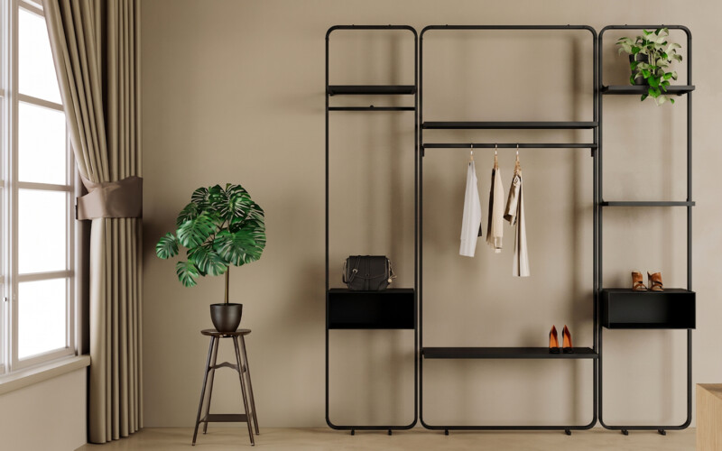 arredo negozio frame appenderia ripiani nero