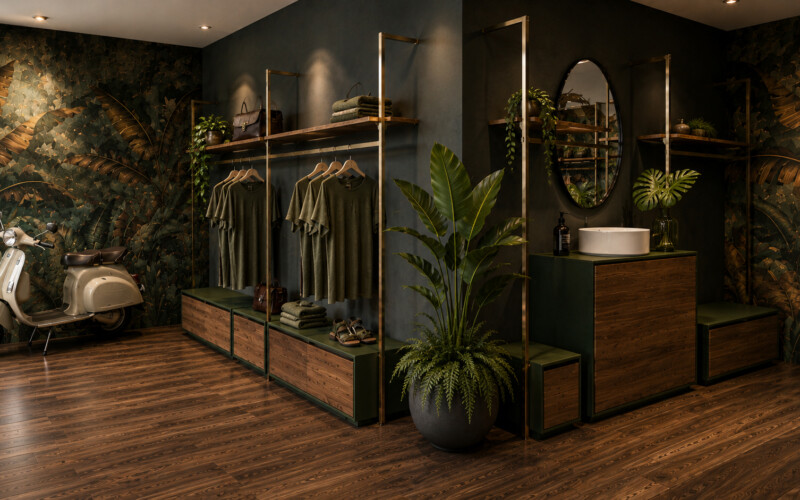 arredo montanti nero legno boutique negozio abbigliamento alto livello concept store design 002